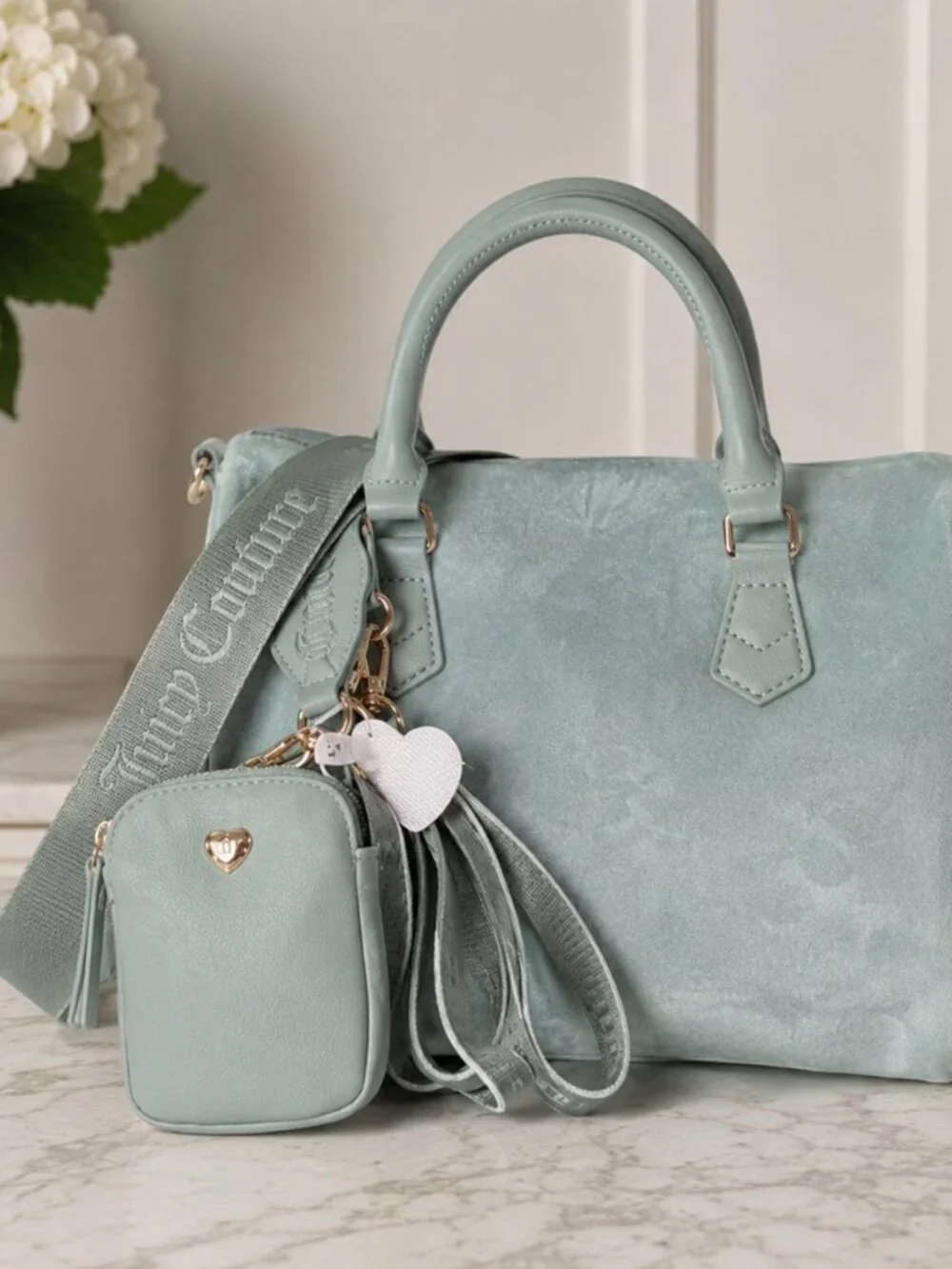 Juicy Couture Let It Shine Cool Blue Rhinestone Satchel Crossbody NWT